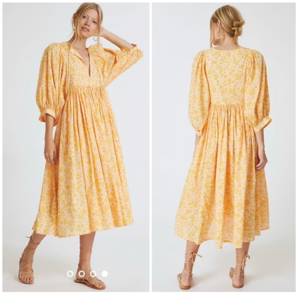Sundry Yellow Floral Midi Dress